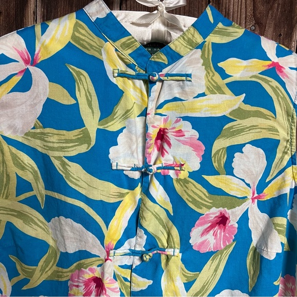 Lauren Ralph Lauren Vibrant Colorful Tropical Floral Mandarin Collar Tank Sz 3X - Picture 6 of 13